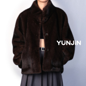 Giacca da Donna YUNJIN dal Nuovo Design Casual in Ecopelliccia di Visone, <span class=keywords><strong>Cappotto</strong></span> Invernale con Collo alla Coreana, Manica Lunga, Tasca con Bottone a Pressione, Morbido, Caldo e alla Moda - Product Image 2