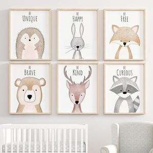 Decorazione moderna della stanza dei bambini del bambino pittura su tela arte cartone animato foresta animale pittura a olio - Product Image 1