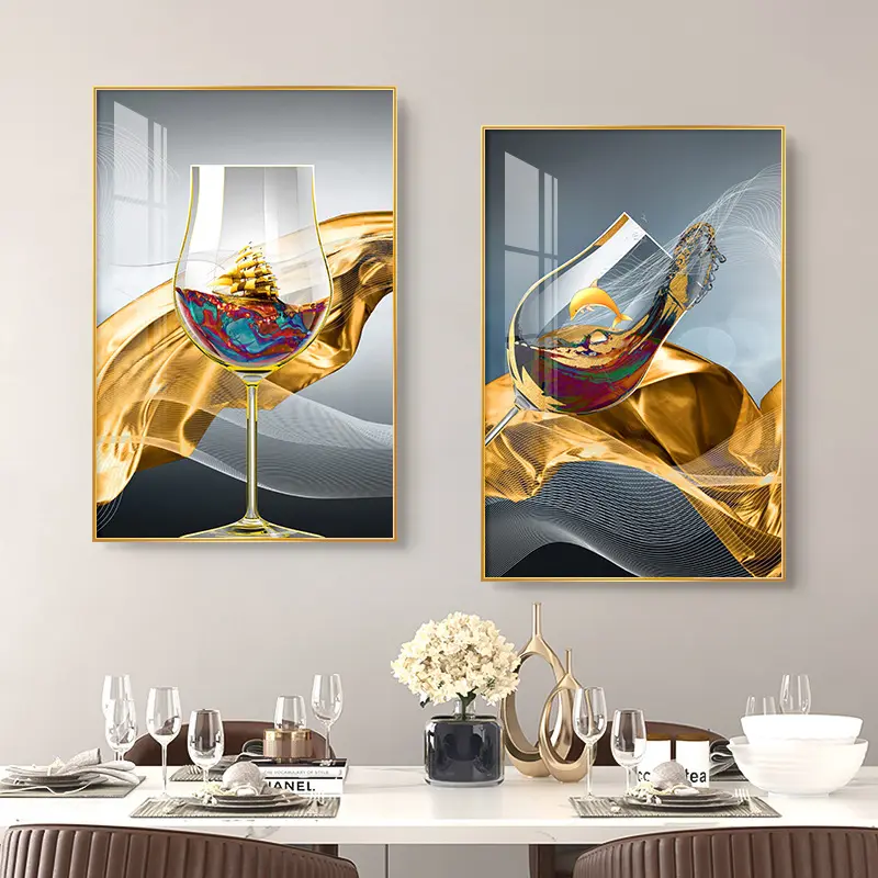 Modern luxury restaurant hotel decoration high-grade frame aluminum crystal porcelain kitchen wall decor modern art paintings