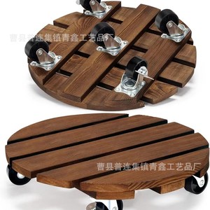 Plateau rond en bois pour pot de fleurs avec roulettes, base portable pour jardinières d'extérieur - Product Image 4