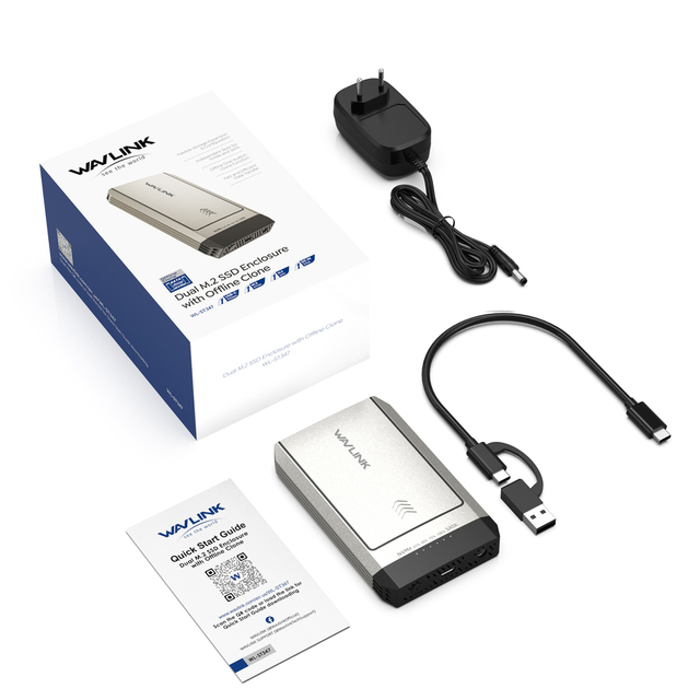 WAVLINK M.2 SSD Dual-Bay Hard Drive Enclosure NVMe Compatible 10Gbps USB-C USB3.2 Gen2 One Click Offline Clone Duplicator Stock