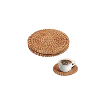 Posavasos Redondos de Mimbre Tejido Natural, Resistentes al Calor, para Decoración del Hogar y Protección de la Mesa