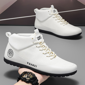 Botas Casuales Impermeables Blancas de Caña Alta para Hombre, Botas de Tobillo con Cordones Antideslizantes y Resistentes al Desgaste - Product Image 1