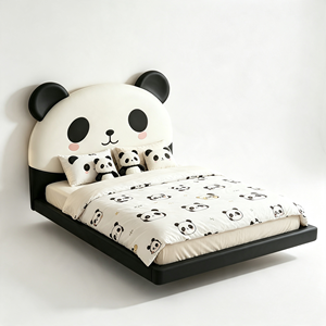 Tempat Tidur Anak Modern Berlapis Kulit dengan Lampu Malam, Tempat Tidur Mengambang Berbahan Lembut Motif Panda Lucu untuk Kamar Tidur Anak - Product Image 6