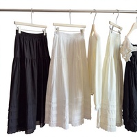 Jupe mi-longue/maxi évasée décontractée blanche à volants en dentelle élastique pour femme, collection Printemps/Été 2026