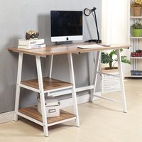 Bureau de travail et de jeu moderne, simple et écologique, avec rangement, grand espace pour les jambes, cadre en métal, brun rustique