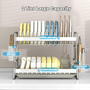 Égouttoir de cuisine double couche OEM ODM pour comptoir, support de rangement facile <span class=keywords><strong>à</strong></span> assembler pour vaisselle, bols et ustensiles - Product Image 4
