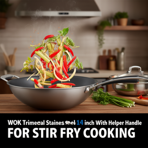 Wok Trimetal en acier inoxydable de 14 pouces avec poignée d'assistance pour la cuisson par sautage - Product Image 3