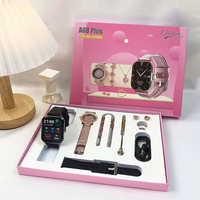 Montre connectée de luxe pour femme A68 Plus avec collier, boucles d'oreilles, bracelet, bague, bracelet intelligent en or rose et argent A68 Plus