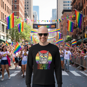 Camiseta de manga larga Pro Choice Pro Feminism Pro Cats con diseño de gato arcoíris, ropa de orgullo LGBTQ - Product Image 3