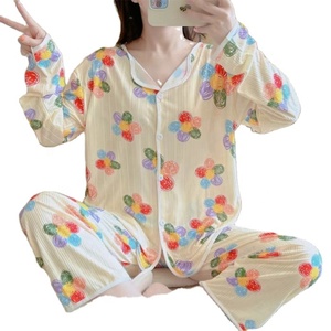 Dames Lente Nachtkleding Tweedelige Thuiskleding Katoenen Herfst Dunne Broek Met Lange Mouwen Pyjama Dames Nachtjapon Ijs Zijde Loungekleding - Product Image 2