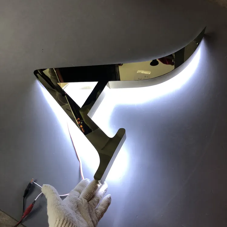 3D açık hava reklam kanalı harfler altın paslanmaz çelik aydınlatmalı led tabela