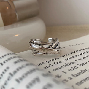 S925 Multi Layered Cross Line Unisex Wrapped <b>Open</b> <b>Ring</b> Silver Geometric Everyday Wear Fine Jewelry - Product Image 5