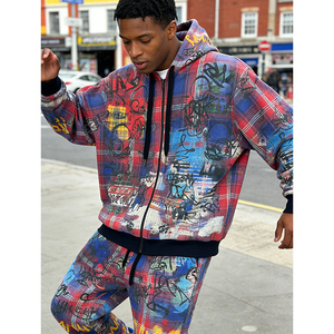 Digital Printing <b>Graffiti</b> OEM Custom Pattern Oversize Vintage Distressed Streetwear 2-piece 400 GSM Heavyweight Men's Hoodie Set - Product Image 3