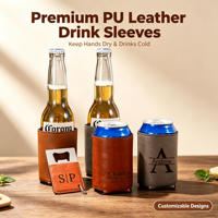 Manchons de boisson en cuir PU personnalisés de qualité supérieure, porte-bouteilles et canettes isolés, imperméables, portables, pour cadeaux de mariage et de fête, confortables