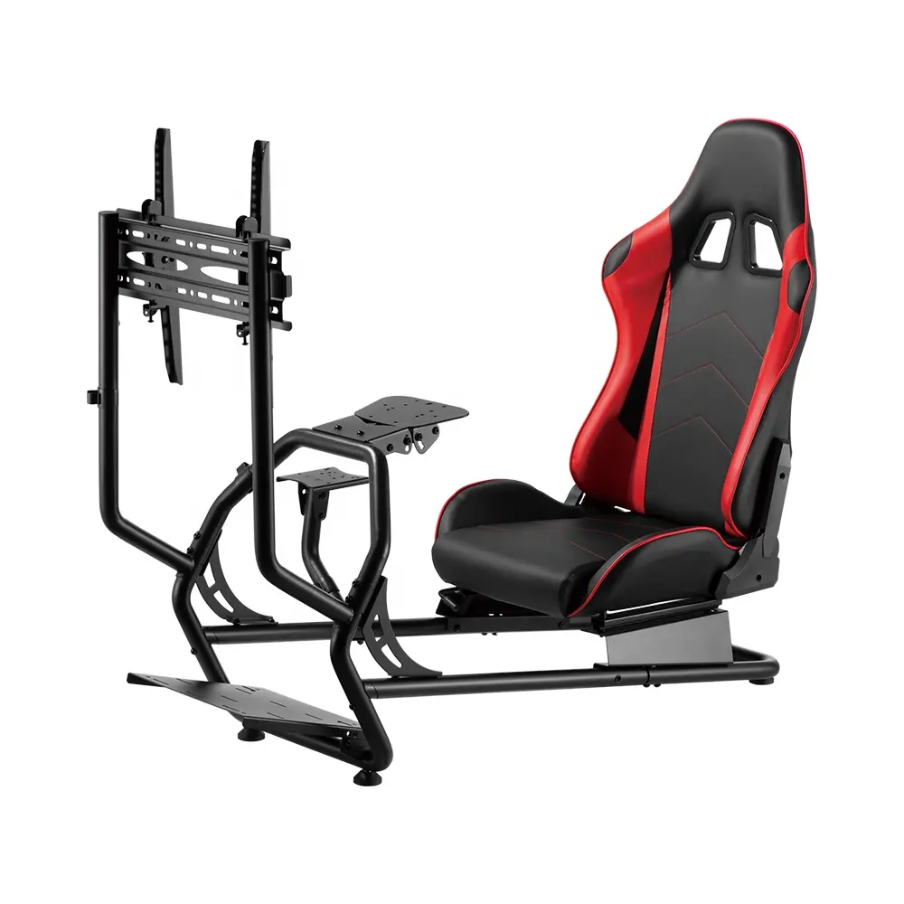 Super Red Classic Professional Level Sport Racing Steering Adjustable Simulator Cockpit Seat with Single Monitor Mount