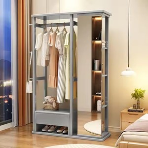 Soporte de abrigo y sombrero de espejo de cuerpo entero de madera maciza barata de último estilo con espejo de ajuste giratorio de estante integrado para armarios - Product Image 5