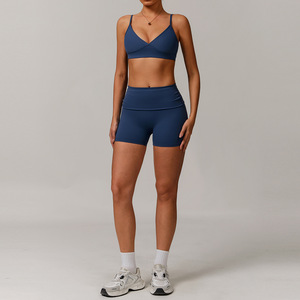 Tuta sportiva Yoga della <span class=keywords><strong>serie</strong></span> ecologica ad asciugatura rapida pantaloncini <span class=keywords><strong>a</strong></span> vita alta reggiseno sportivo da palestra abbigliamento sportivo da 2 pezzi - Product Image 3