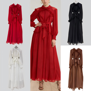 Elegante <span class=keywords><strong>Vestido</strong></span> <span class=keywords><strong>Midi</strong></span> con Estampado Abstracto Marrón y Blanco con Encaje, <span class=keywords><strong>Vestido</strong></span> <span class=keywords><strong>Camisero</strong></span> Estilo Vintage para Mujer, para Oficina, Uso Casual, a la Moda - Product Image 5