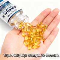 Cápsulas de Aceite de Pescado Natural Omega-3 EPA y DHA, Superalimento para la Salud del Cerebro y el Corazón en Adultos, 60 Cápsulas