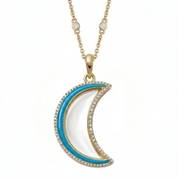 Kalung Kotak Kunci Panjang Berbentuk Bulan dengan Batu Kelahiran dan Zirkon Warna-warni, Rantai Tembaga, Bestseller