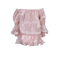 Robe courte de soirée moulante à épaules dénudées pour femme, à manches longues, brillante, à volants superposés