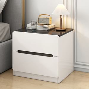 Mesita de Noche Moderna para Dormitorio, Estante de Almacenamiento Inteligente, Mesita de Noche Sencilla y Moderna para el Hogar, Fabricada en Vidrio y MDF, Estilo Influencer - Product Image 2