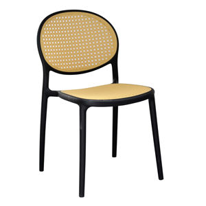 <span class=keywords><strong>Chaise</strong></span> de salle à manger de cuisine en plastique <span class=keywords><strong>beige</strong></span> évidée empilable élégante à cadre <span class=keywords><strong>noir</strong></span> - Product Image 1