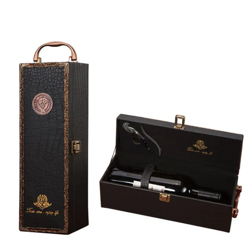 Ensemble d'accessoires de vin rouge en cuir PU luxueux, coffret cadeau Portable de conception personnalisée