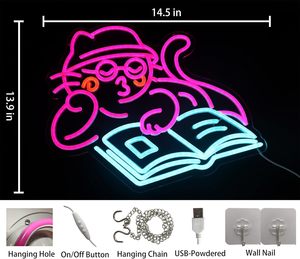 Enseigne néon rose « Chat lisant » pour la décoration de la salle de classe, du café, de la <span class=keywords><strong>librairie</strong></span>, de la salle de lecture - Product Image 4