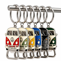 Llavero abridor de botellas de metal esmaltado con diseño de autobús camper vintage de fábrica SEDEX, personalizado al por mayor, estilo Orlando, para colección de recuerdos turísticos