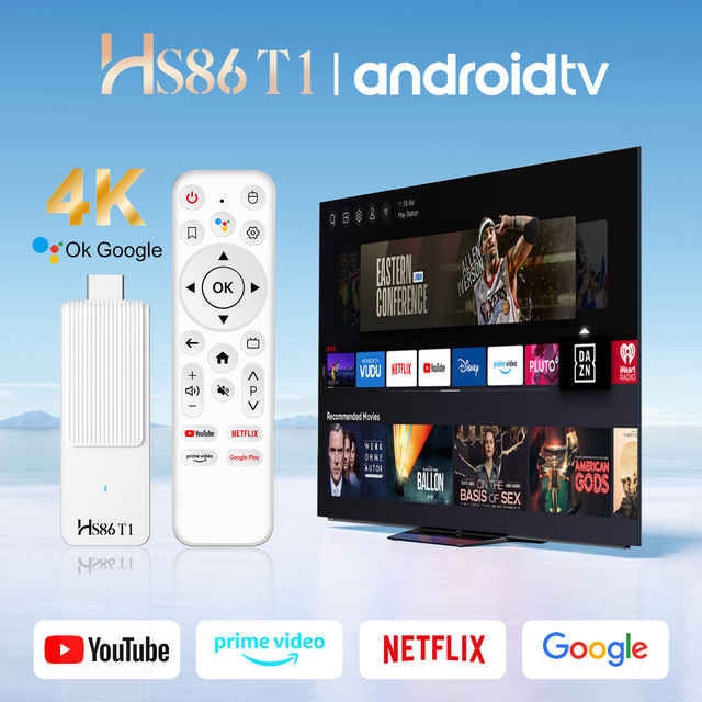 TV Stick HS86 T1 RK3518 2GB 16GB Multi Media Player Android 14 Dual Wifi6 BT5.4 Voice Remote Control Gaming Stick for TV