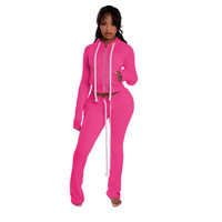 Ensemble décontracté d'hiver pour femmes, 2 pièces, pantalon en velours rose, ensemble sweat-shirt et pantalon large, vêtements de détente