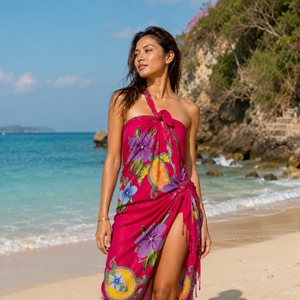 Paréo de plage en rayonne fait main, motif floral, motif tortue dessiné à la main, grande taille, vêtement de bain tendance - Product Image 6