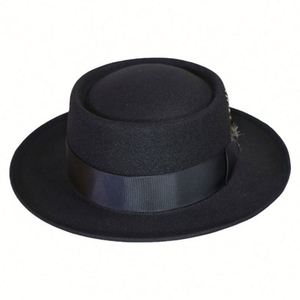 Hot Sale Pork Pie Top <b>Hats</b> Fashion British Men Women Casual Jazz <b>Hat</b> With Feather Short Brim Fedora <b>Hat</b> - Product Image 4