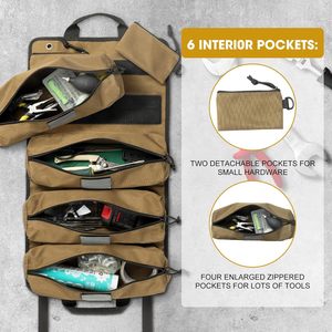Échantillon gratuit : Organisateur d'outils enroulable robuste pour électriciens et mécaniciens, 5 pochettes, emplacements pour clés, en tissu Oxford, pour électriciens automobiles - Product Image 6