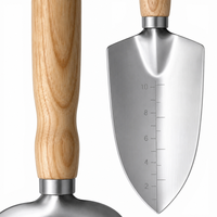 Ensemble d'outils de jardinage professionnels 5 pièces en acier inoxydable, pelle, bêche, fourche, désherbeur robustes avec manche ergonomique en bois pour la plantation