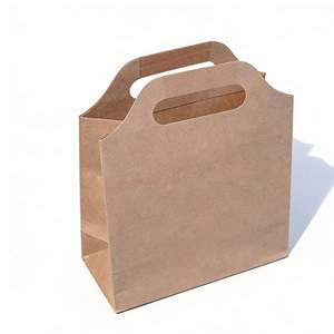 Emballages cadeaux en papier vintage personnalisables, sacs en papier kraft avec poignées découpées, idéaux pour l'emballage de pâtisseries et d'artisanat. - Product Image 1