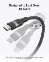 Câble USB-C vers USB-C Anker A82E2 240W, câble de charge rapide tressé, certifié USB-IF, durée de vie de 30000+ flexions, charge PD