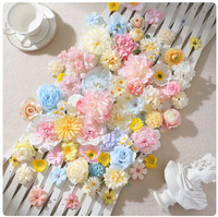 Dekorasi Dinding Bunga Pernikahan Buatan Warna Campuran Macaron, Bunga Palsu Buatan Tangan DIY, Rangkaian Mawar Phalaenopsis Hydrangea