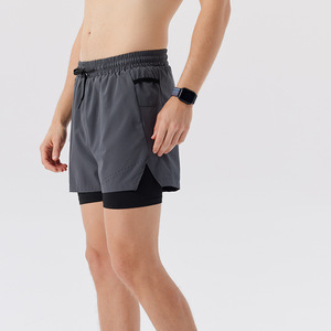 Short de sport vintage d'été à séchage rapide, double couche, anti-chafing, en fibre de polyester, deux-en-un, avec cordon de serrage à la taille, pour le basketball - Product Image 4