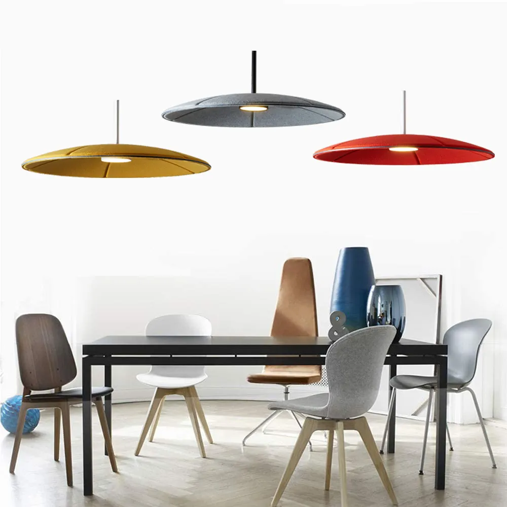Acoustic felt chandelier modern round fabric shades hanging light with led bulb night light for home indoor decor