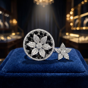Available at Reasonable Price Women's Classic Flower Design Zircon <b>Adjustable</b> <b>Ring</b> Claw Setting Rhodium Plating Model 444869 - Product Image 1