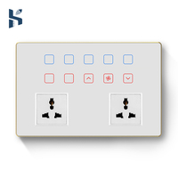 Interruptor Combinado Inteligente WiFi con Control Táctil para Iluminación, Ventilador y Cortina, Enchufe Universal de Doble Salida 10A 16A 240V, Marco de Metal y Vidrio