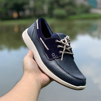 Espadrilles de sport pour hommes en cuir véritable bleu marine, à lacets, décontractées, confortables, respirantes, légères, résistantes à l'usure et antidérapantes