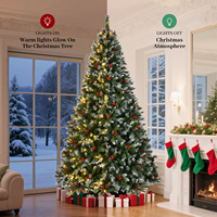 Sapin de Noël artificiel pré-éclairé et pré-décoré de 2,3 m, pin givré, décoration de Noël avec pointes givrées, cônes de pin, baies et support
