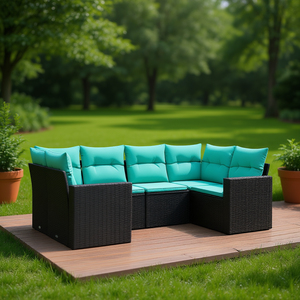 Black Poly Rattan Patio <b>Sofa</b> <b>Set</b> With Cushions Outdoor Garden <b>Sofa</b> Contemporary Style Waterproof Furniture - Product Image 2