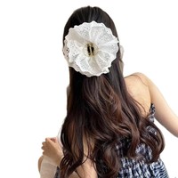 Accessoires pour cheveux unisexes de style coréen faits à la main, avec fleur en dentelle jaune et pince crabe, cadeau de mariage