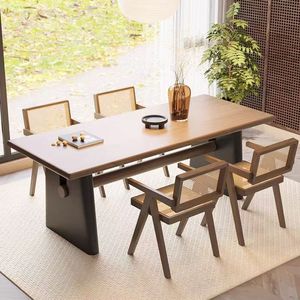 Juego de mesa y sillas de comedor de madera maciza, mesa rectangular para té, para el hogar, comedor, sala de estar, escritorio con acabado natural - Product Image 2