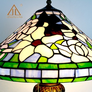 Lámpara de Pie Estilo Tiffany LongHuiJing, Lámparas de Vitral con Diseño de Flor de Tulipán, Pantalla con 2 Luces, Base Antigua - Product Image 3